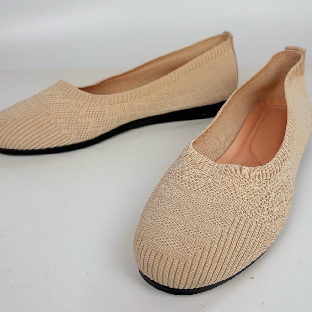 Beige Knit Slip-On Flats for Women